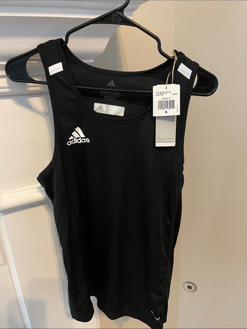 adidas Black T19 Singlet Top with White Logo Accents
